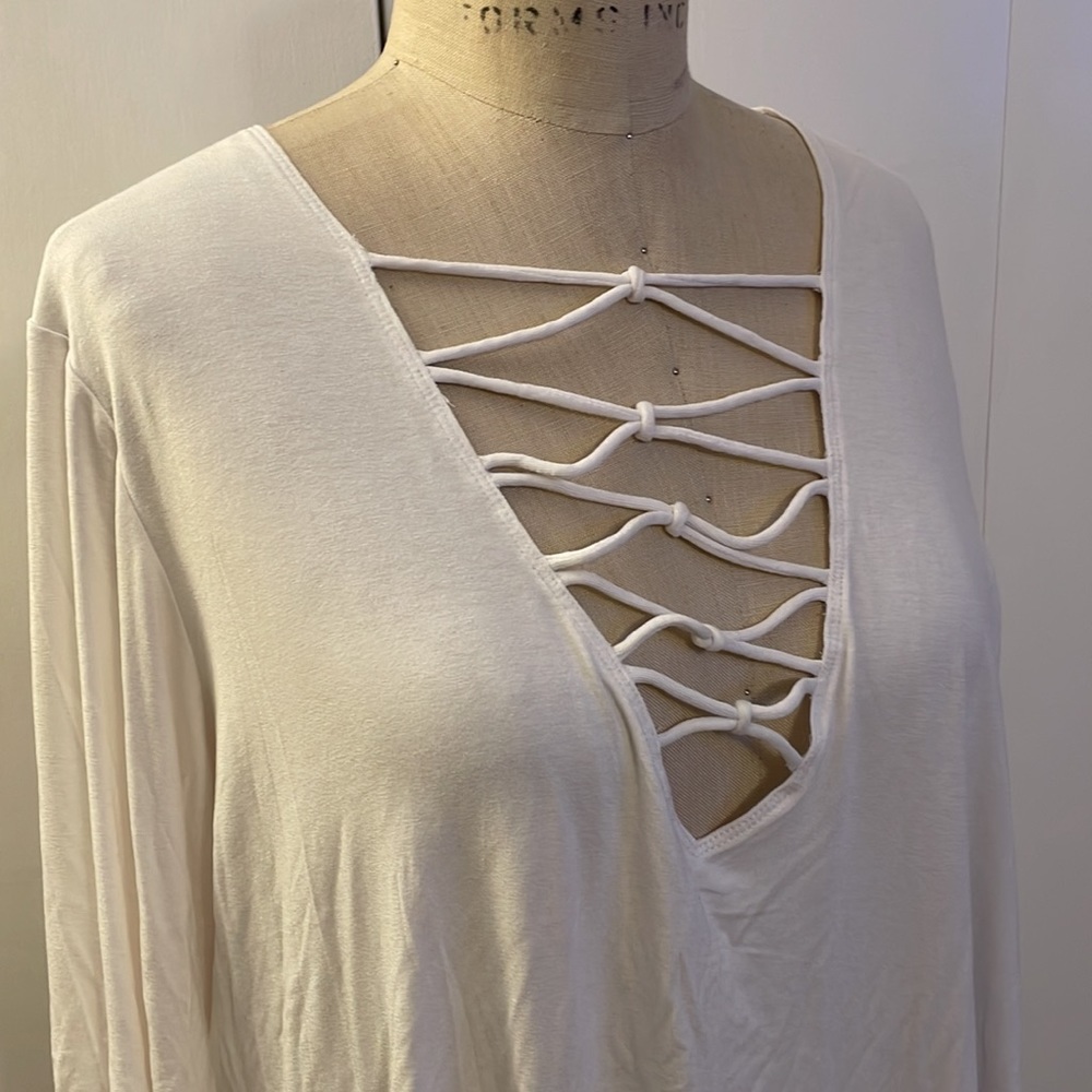 Bleu by Rod Beattie long bell sleeve blouse with cross cross neckline - Picture 2 of 7